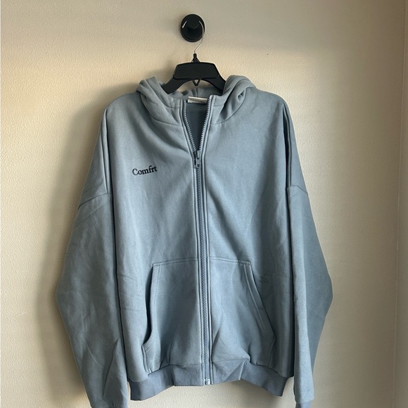 Comfit Gray Zip-Up Hoodie light blue Size Medium Very oversized unisex - Picture 3 of 7